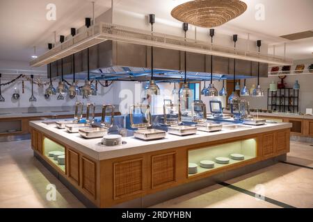 A modern part of the interior of a hotel restaurant with an empty counter. Stock Photo
