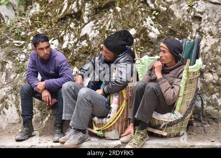 Kedarnath is one of the most sacred pilgrimages of Lord Shiva situated in Rudraprayag district of Garhwal region in Uttarakhand. Kedarnath is one of the Char Dham in Uttarakhand and the most important dham among Panch kedar. Kedarnath is situated at an altitude of 3586 mts, in the lap of the majestic mountain peaks and near the head of river Mandakini, Kedarnath range stands one of the twelve Jyotirlingas of Lord Shiva. India. Stock Photo