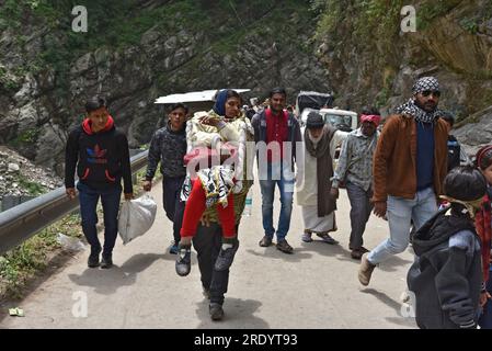 Kedarnath is one of the most sacred pilgrimages of Lord Shiva situated in Rudraprayag district of Garhwal region in Uttarakhand. Kedarnath is one of the Char Dham in Uttarakhand and the most important dham among Panch kedar. Kedarnath is situated at an altitude of 3586 mts, in the lap of the majestic mountain peaks and near the head of river Mandakini, Kedarnath range stands one of the twelve Jyotirlingas of Lord Shiva. India. Stock Photo