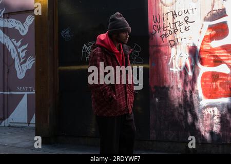 Seattle, USA. 29 Jun, 2023. People in Westlake shopping district. Stock Photo