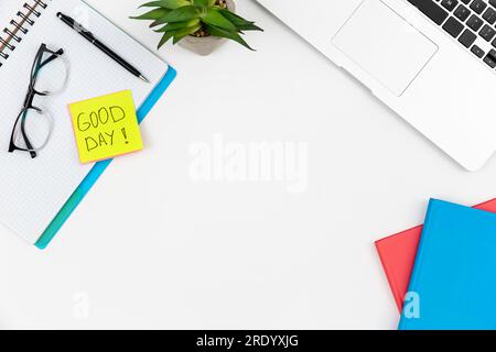 Notebooks, notebook and paper reminder on white background. Stock Photo