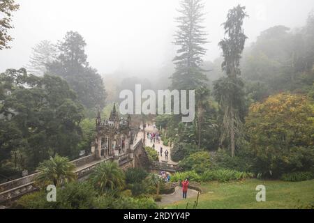 Quinta de Regaleira Gardens with Fog Stock Photo