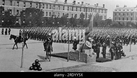 A historical photograph of a marine review, dated August 24, 1923 ...