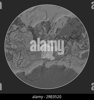 South American tectonic plate on the bilevel elevation map in the Lagrange projection centered meridionally. Stock Photo