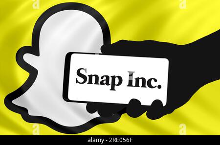 Snap company with Snapchat logo in background Stock Photo