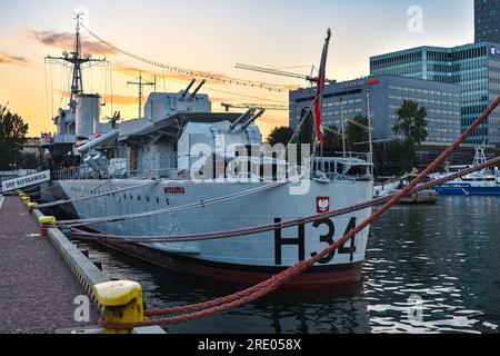 Gdynia, Poland - August 26; 2022: Beautiful historic ship named 'Blyskawica' in the port of Gdynia, Poland. Stock Photo