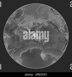 Sunda tectonic plate on the grayscale elevation map in the Lagrange projection centered meridionally. Boundaries of other plates Stock Photo