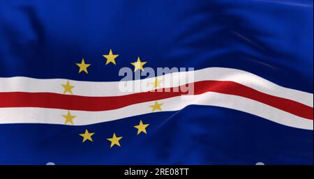 Close-up of the national flag of Cape Verde waving in the wind. Blue, white, and red bands with ten yellow stars representing the main islands. 3d ill Stock Photo
