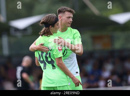 firo : 07/15/2023, football, soccer, 1st league, 1st Bundesliga, season 2023/2024, test match, VfL Wolfsburg - Beck's selection jubilation Bennit BROGER, Wolfsburg Stock Photo