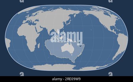 Australian tectonic plate on the solid contour map in the Natural Earth II projection centered meridionally. Stock Photo