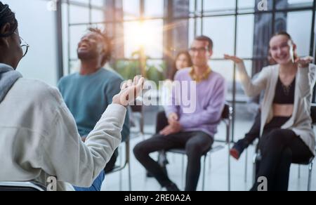 An African Businesswomen Giving Presentation To His Colleagues Stock Photo