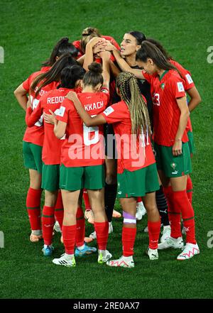 Melbourne, Australia. 24th July, 2023. Players of Morocco react prior to the group H match between Germany and Morocco at the 2023 FIFA Women's World Cup in Melbourne, Australia, July 24, 2023. Credit: Li Yibo/Xinhua/Alamy Live News Stock Photo