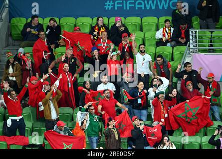 Melbourne, Australia. 24th July, 2023. Fans cheer prior to the group H match between Germany and Morocco at the 2023 FIFA Women's World Cup in Melbourne, Australia, July 24, 2023. Credit: Li Yibo/Xinhua/Alamy Live News Stock Photo