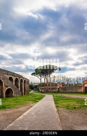 Piazzale Anfiteatro, outside the main entrance of the Amphitheatre of Pompeii Stock Photo