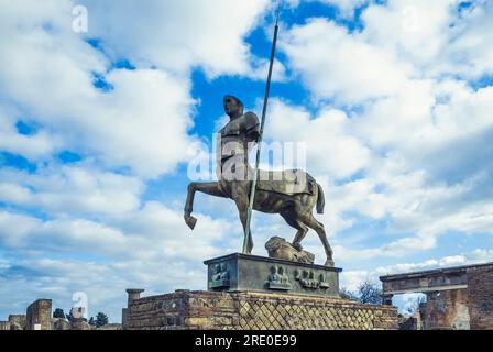 Centauro, a sculpture made by a Polish artist, Igor Mitoraj, has been on displayed at Pompeii since 2016 Stock Photo