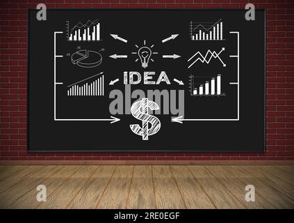blackboard with drawing chart hanging on red brick wall Stock Photo