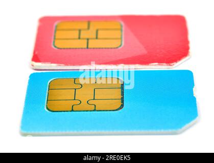 two color sim cards isolated on white background Stock Photo