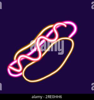 hot dog with sausage glowing desktop icon, hot dog neon sticker, neon figure, glowing figure, neon geometrical figures  Stock Photo