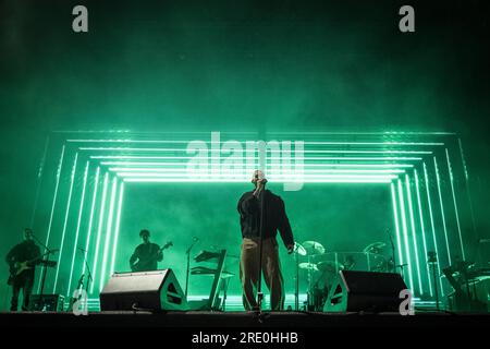 Odense, Denmark. 23rd, June 2023. The American pop rock band Maroon 5 performs a live concert during the Danish music festival Tinderbox 2023 in Odense. Here singer and musician Adam Levine is seen live on stage. (Photo credit: Gonzales Photo - Thomas Rasmussen). Stock Photo