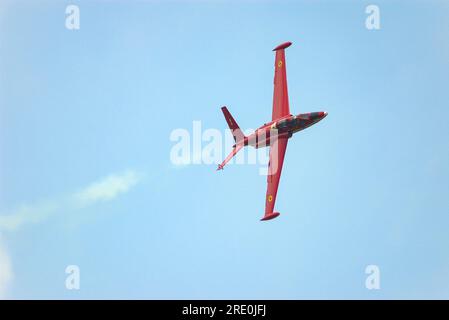 Belgian Air Force Fouga CM.170 Magister, 1950s French two-seat jet trainer aircraft, flying at the RAF Waddington International Air Show 2005. Stock Photo