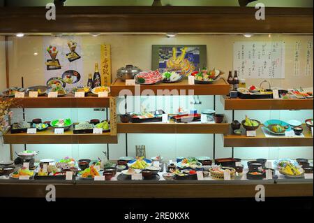 Set menu dishes displayed at a Japanese restaurant, Yokohama Station JP Stock Photo