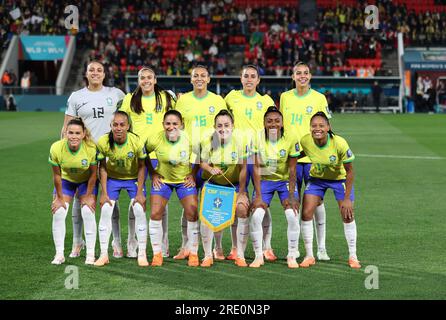 Adelaide, Australia. 24th July, 2023. Players of Brazil line up for a team photo before the Group F match between Brazil and Panama at the 2023 FIFA Women's World Cup in Adelaide, Australia, July 24, 2023. Credit: Bai Xuefei/Xinhua/Alamy Live News Stock Photo