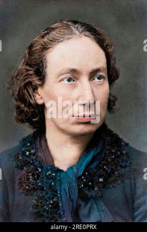 Louise Michel vers 1870  (1833-1905), revolutionnaire anarchiste francaise - Louise Michel (1833-1905). French revolutionary Digitally colourized image Stock Photo
