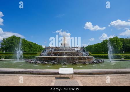 Latona Fountain in Herrenchiemsee, similar to the Palace of Versailles. Schloss Herrenchiemsee is located on the castle island of Chiemsee, Germany. Stock Photo