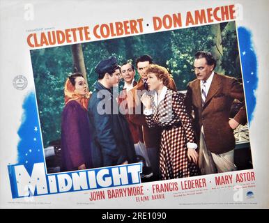 MARY ASTOR DON AMECHE REX O'MALLEY FRANCIS LEDERER CLAUDETTE COLBERT and JOHN BARRYMORE in MIDNIGHT 1939 director MITCHELL LEISEN screenplay Charles Brackett and Billy Wilder Miss Colbert's gowns by Irene Paramount Pictures Stock Photo