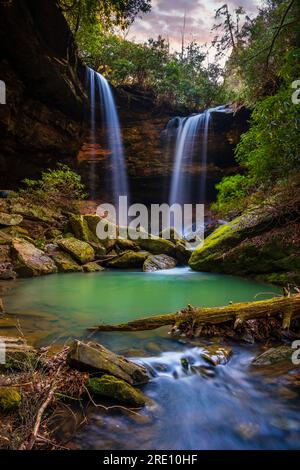Scenic view of Pine Island Double Falls in Daniel Boone National Forest, Kentucky Stock Photo