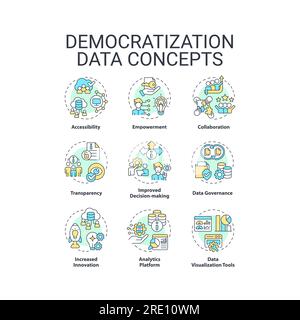 Editable icons for data democratization concepts Stock Vector