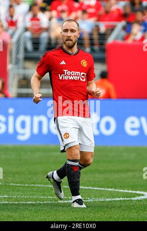 EAST RUTHERFORD, NJ - JULY 22: Christian Eriksen #14 of Manchester United  during the Champions Tour soccer game against Arsenal on July 22, 2023 at  MetLife Stadium in East Rutherford, New Jersey. (