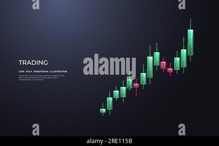 Japanese candlesticks consist of connected dots, lines on dark gray Stock Vector