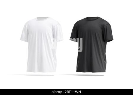 Blank black and white oversize t-shirt mockup, side view, 3d rendering. Empty big casual oversized tshirt mock up, isolated. Clear fabric crew neck un Stock Photo