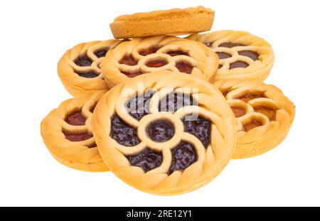 shortbread pie with filling isolated on white background Stock Photo