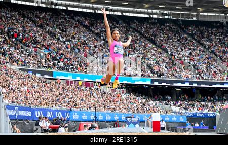 London, UK. 23rd July, 2023. London Stadium, Queen Elizabeth Park, London, UK on July 23 2023. DAVIS-WOODHALL Tara (USA) takes 3rd place in the Womens Long Jump during the Wanda Diamond League London Athletics Meet at the London Stadium, Queen Elizabeth Park, London, UK on July 23 2023. Photo Credit: Francis Knight/Alamy Live News Stock Photo