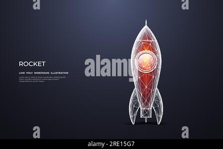 Abstract retro rocket consists of polygons, lines, and connected dots Stock Vector