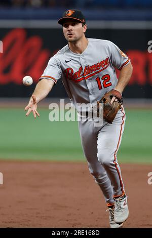 Baltimore Orioles Adam Frazier (12) bats during a spring training baseball  game against the Pittsburgh Pirates