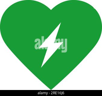 AED automated external defibrillator icon symbol with heart and flash Stock Vector
