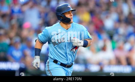 Toronto Blue Jays' Daulton Varsho (25) and Kevin Kiermaier (39) celebrate  after Varsho made a leaping catch on a ball hit by Tampa Bay Rays' Yandy  Diaz during the third inning of