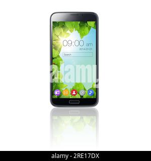 A phone, screen and mockup space for technology, 5g internet and a smartphone app on a png, transparent or isolated background. A social media website Stock Photo