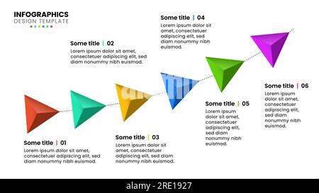 Infographic template with 6 options or steps. Arrows on line. Can be used for workflow layout, diagram, banner, webdesign. Vector illustration Stock Vector