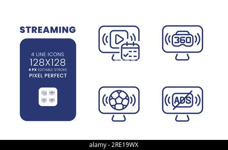 Streaming linear desktop icons set Stock Vector