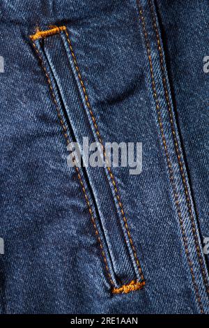 Close up of inset pocket on truckers jacket shot in studio Stock Photo