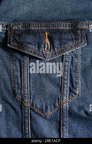 Close up of Denim Jacket Pocket with Flap Stock Photo