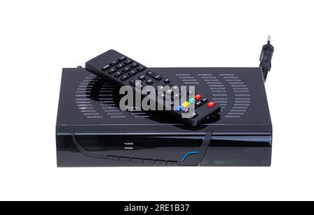 television tuner with remote control isolated on white background Stock Photo