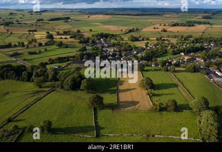 Aerial drone view of Monyash Village in Peak district , Derbyshire, England Stock Photo