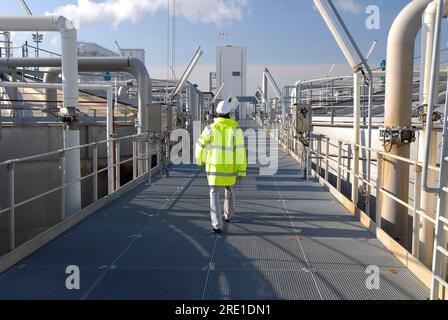 The Tereos plant, mainly dedicated to the production of bioethanol, in Lillebonne (northern France). Maintenance technician on the site. Stock Photo