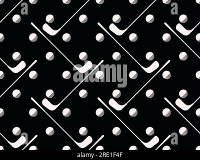 Golf clubs and balls seamless pattern. Golf balls and clubs black and white pattern in retro style. Design for typography, banners and posters, promot Stock Vector