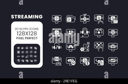 Streaming white solid desktop icons set Stock Vector